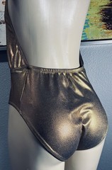 Vtg Gold Metallic One Piece Shape FX Halter Swimsuit 14