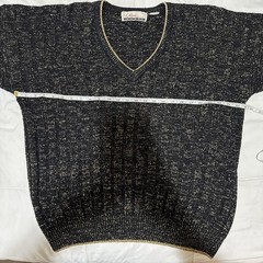 Vintage 80’s Diana Marco Womens Black Gold Metallic Sparkle V-Neck Sweater M/L