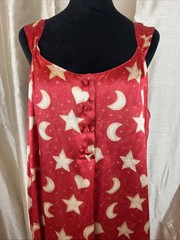 Barbizon Red Satin Sleeveles Nightgown W/Button Details & Moons Stars Large