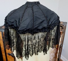Antique 1880s Black Mourning Capelette Wide Chantilly Lace & Glass Beading