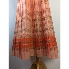 Vintage 1970’s Alfred Shaheen Peachy Pink / Orange Puff Sleeve Maxi Dress