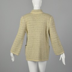 L Cream Knit Jacket 1970s Loose Knit Winter Weight Cardigan Sweater Coat 80s VTG