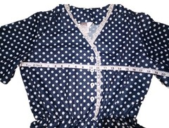 Vintage MW 60s Women’s Sz16 Navy Blue Polkadot Midi Dress PinUp/Rockabilly Retro