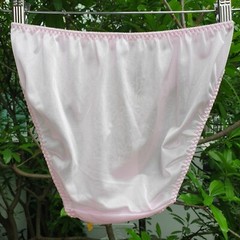 Vintage Silky Nylon Panties Pink Lace Bikini High Leg Brief Size 7-8 Hip 38-42″