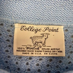 College Point Cropped Knit Cardigan Blue Long Sleeve Vintage 100% Orlon Acrylic
