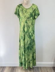 Vintage 90s Y2K Maxi Shirt Dress 14 Green Tie Dye Floral Chiffon Fairycore
