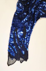 Vintage Oleg Cassini Black Tie Blue Sequin Flame Top XL Silk Beaded Trophy…