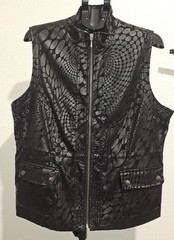 VTG Erin London XL Metallic Black Op Art Psychedelic Moto Vest Cyber Goth Y2K