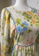 Vtg 70s Prairie Maxi Dress L 32”W Floral Cottagecore Bell Sleeve Garden Party