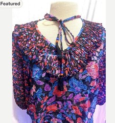 Vintage 80s Diane Freis Exceptional Sequined Floral Georgette Top And Skirt Sz L