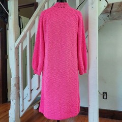 Jane Vintage Hot Pink Knit Midi Dress Knit Mock Neck Balloon Sleeve 1960’s