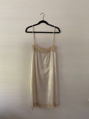 Vintage Antique Crochet Trim Silky Slip Dress Boho Coquette Bride Summer XS/S