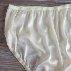 Vintage Slippery Nylon Panty Sissy Yellow Bikini Sheer Brief Size 7-8 Hip 38-42″