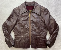 Vintage 80s Classic Red Leather Jacket Size 16 Avant Garde Zip Up