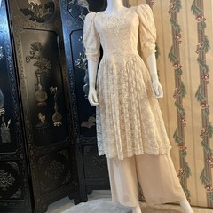 Scott McClintock 1980s Vintage Lace Maximalist Dress and Pants Set