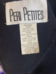 PERI PETITES VINTAGE BLACK TIE BELT DRESS WITH PURPLE FLORALS-SIZE10P-BEAUTIFUL