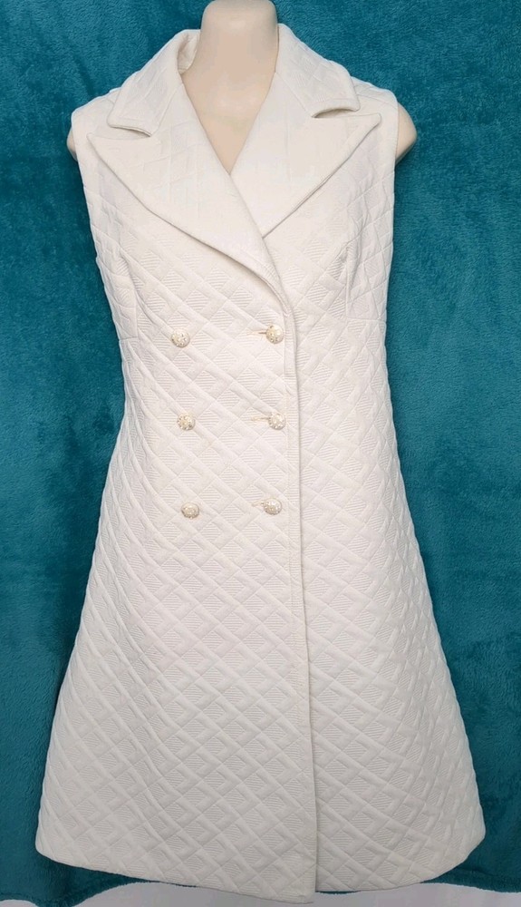 Vintage Ruth Norman For Gay Gibson White Quilted Button Dress Medium M
