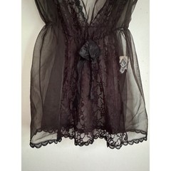 Vintage Treasure from California by Faris Black Sheer Lace Babydoll Top Small