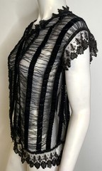 Antique 20s Black Beaded Lace Jacket S M Overlay Evening Edwardian Victorian