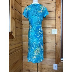 Vintage Faux Wrap Midi Dress Women Large Teal Blue Green Floral Jessica