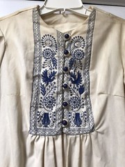 Antique Ethnic Handmade Linen Blend Long Dress Embroidered Caftan Folk Unique