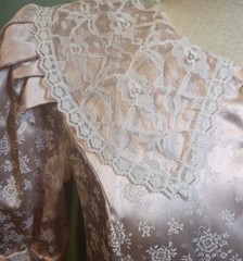 VTG 80s Joni Blair Romantic Lace Collar Pink Satin Dress Sz 7 Cottage Prairie