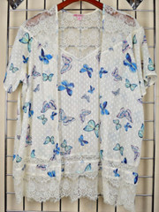Vintage Candies Butterfly Top Size S/M 90s Semi Sheer Turquoise Butterfly Lace