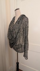 Vintage Bebe Addiction Criss Cross Drape Long Sleeve Laser Lace Top w/Hood-S USA