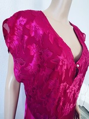 VTG Jenelle of California Fuchsia Hot Pink Floral Satin Long Nightgown Plus 1X