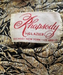 Vtg 60s Top Brocade Floral Metallic Black Silver Gold Small Rhapsody