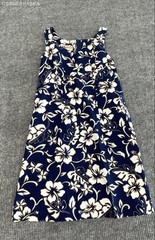 Vintage 90s Hilo Hattie Womens Navy Blue Hibiscus Floral Dress Made Hawaii Sz 10