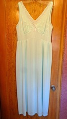 Vintage Lorraine Long nylon nightgown light aqua blue pink embroid sleeveless 38