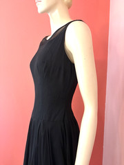 Vintage 50s 60s Black Chiffon Cocktail Dress Sheer Illusion Asymmetrical XS S
