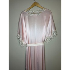 Eve Stillman Couture Vintage Pink Satin Lace Robe Kimono Dressing Gown A2024