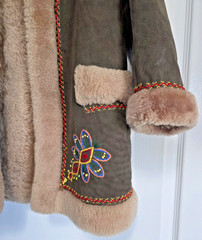 Vintage Shearling Coat Hippie Embroidered Sheepskin Suede Penny Lane Boho S XS