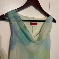 Alyn Paige Vintage Y2K Asymmetrical Chiffon Watercolor Floral Cowl Neck Dress