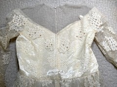VTG 50s 60s Floral Lace Wedding Dress 34″ Bust 4 6 Full Skirt Off the Shoulder