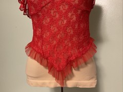 Vintage Midnight Hour Red Stretch Lace Cami Lingerie Top Sheer Women’s Small