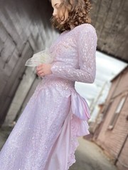 Vintage 1980s pink Wedding Gown-Convertible-Mermaid-Bridal Dress-column-Sparkle-