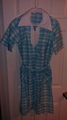 Vintage 50s 60s Skimma Plaid Gingham Blue House Dress Half Zip Size 10-12 w Sash