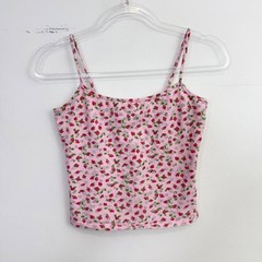 Vintage Y2K Energie Strawberry Floral Cami Tank Top Women’s Size M Pink
