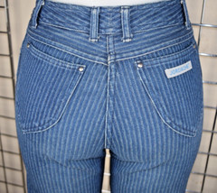 Vintage Jordache Jeans 26 x 26.5 80s Blue Light Blue Pin Stripes High Waist