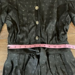 VTG Petite Jazz Black Floral Jacquard Jumpsuit Gold Buttons Belt Size SP #49E7