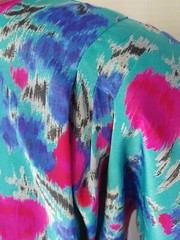 Vintage Worthington Teal Blouse w Purple/Blue/Black/Grey Watercolor Floral Sz 12