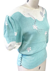 VTG 80s ENFIN Marcia Hand Loomed Aqua Ivory Sweater Shooting Stars Sz M Fairy Ke
