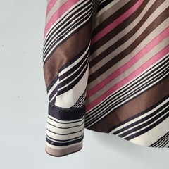 Vintage 70s Striped Button Up Shirt White Brown Retro Dagger Collar Size 10