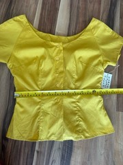 VTG 50s Designer Greta Plattry Deadstock Mustard Gold Blouse Button Up Top XS/S