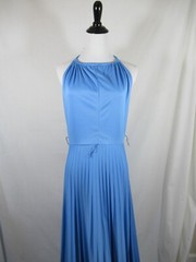 Vintage 70s Toni Todd Halter Dress Blue Sleeveless Pleated Skirt Polyester