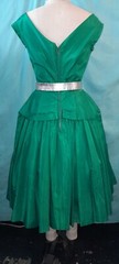 Vtg 50s Harry Keiser GREEN Fit Flare Taffeta Off Shoulder Party Cocktail Dress S