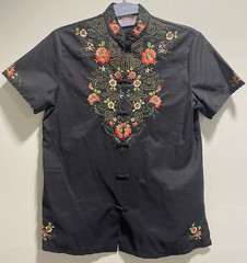 Vintage Daffodil Top Women’s SM Asian Oriental Chinoiserie Embroidered Floral
